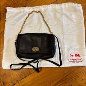 Coach Black Leather Shoulder Bag with Gold Chain